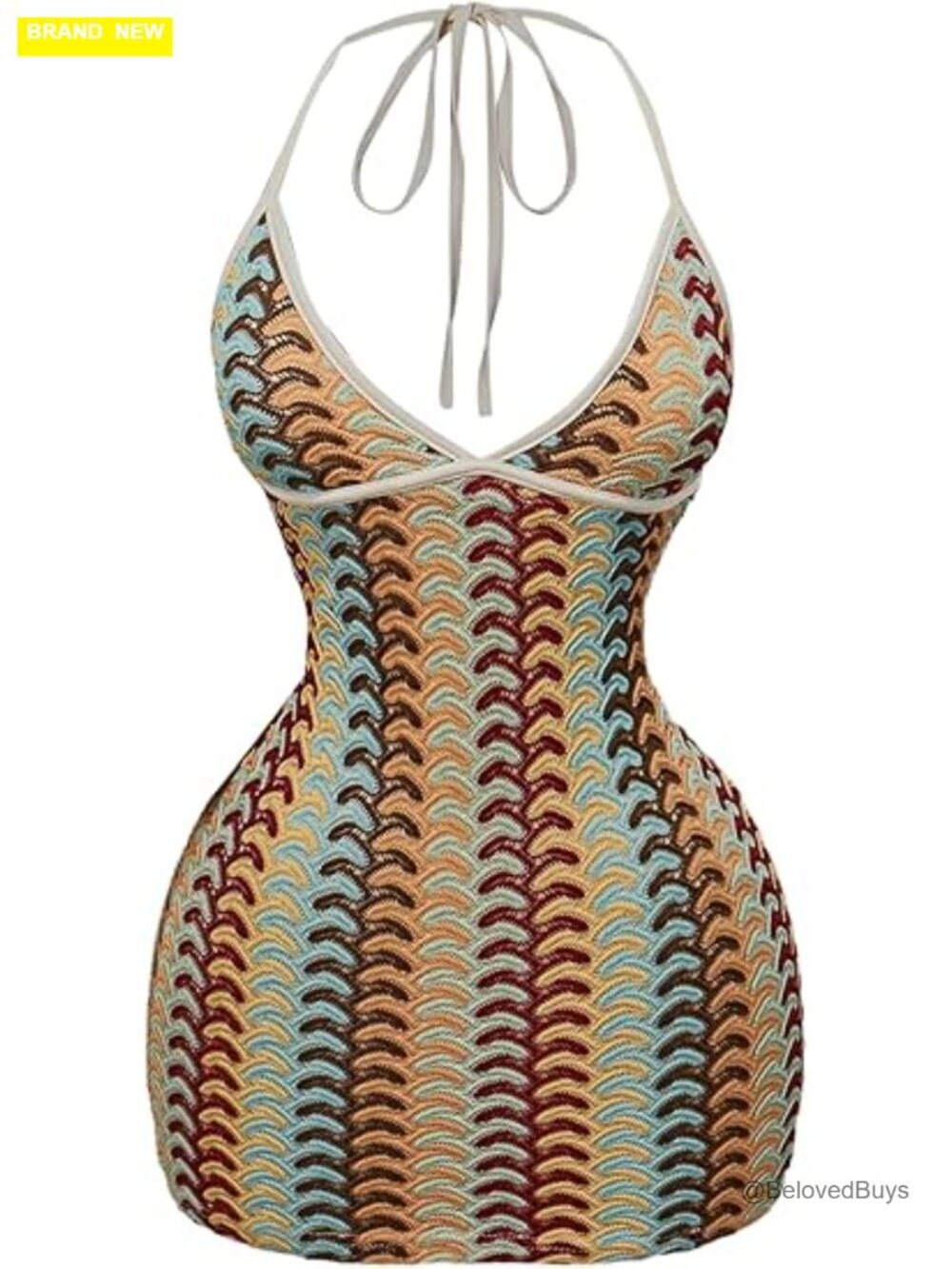 Women's Boho Halter Bodycon Mini Dress Sleeveless Tie Backless